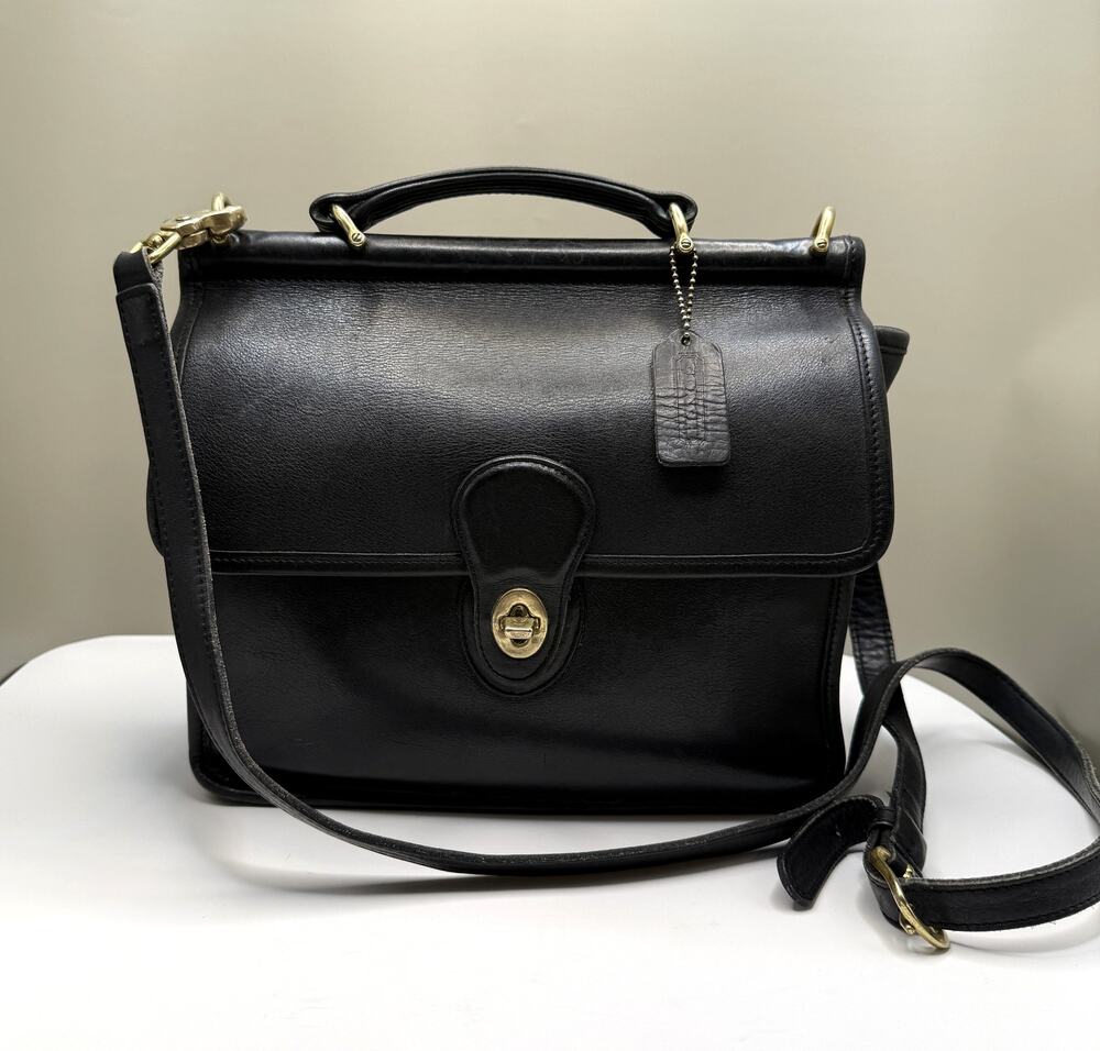 Coach Vintage Willis Bag 9927 Black Leather Crossbody Top Handle Brass Hardware